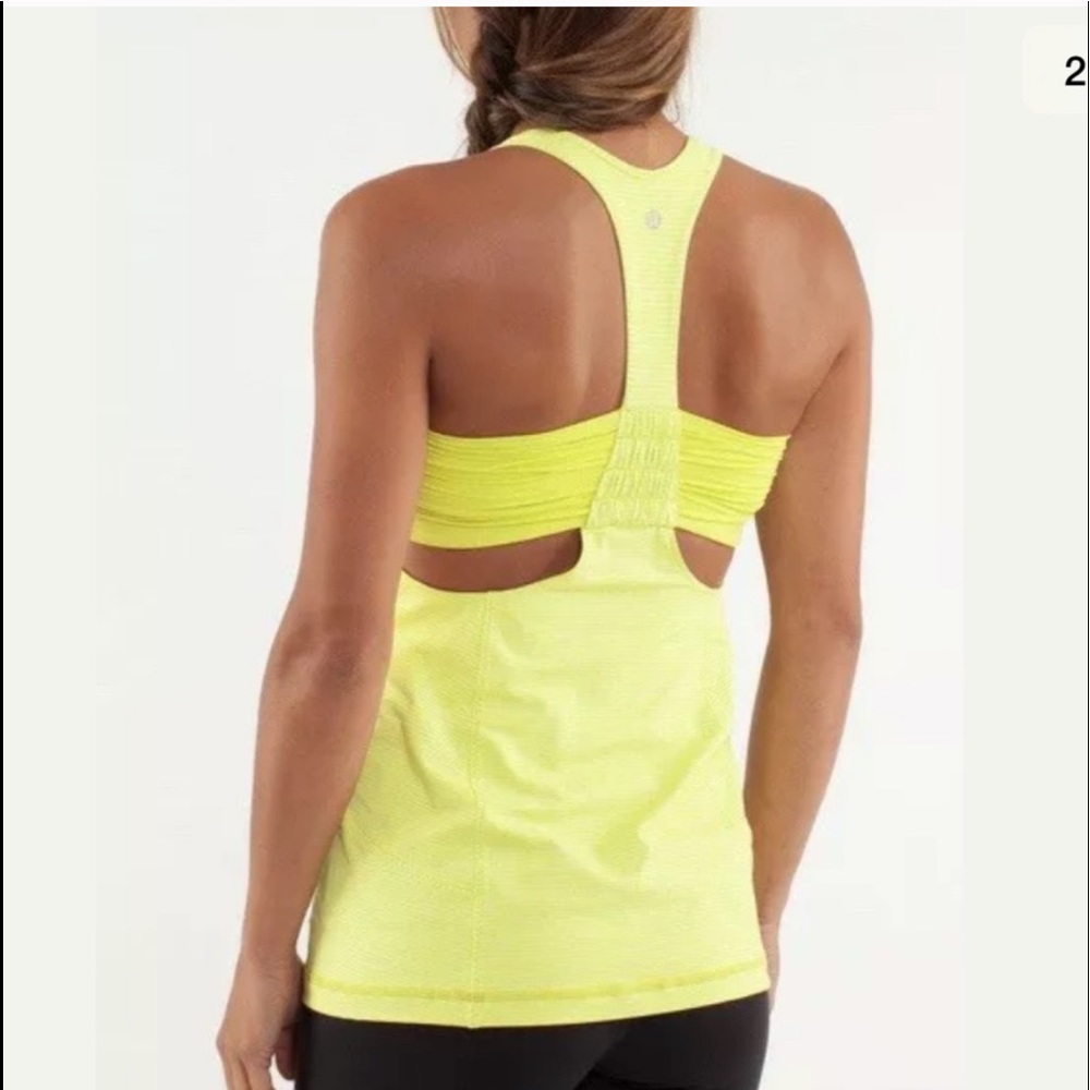 Lululemon TURBO TANK Striped Neon Yellowish Green - Picture 2 of 3